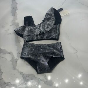 nununu Ruffled Bikini Sprinkled Silver NWT 3-4 Years